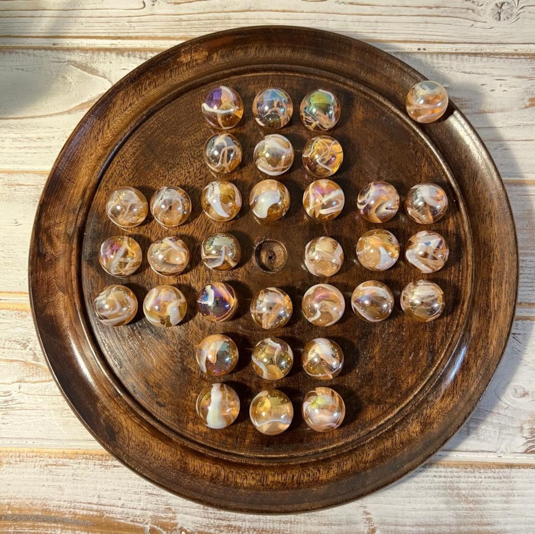 Wooden SOLITAIRE BOARD GAME With Pinky Glass Marbles Classic Etsy UK