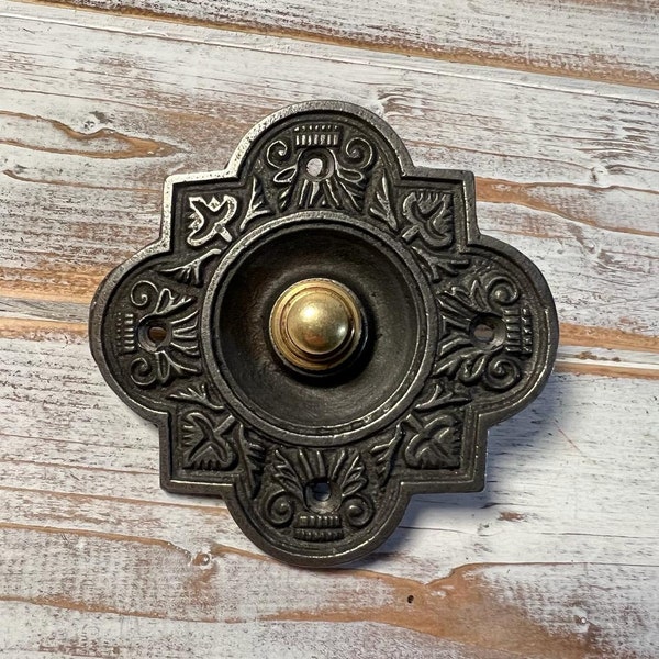 Cast iron traditional Quatrefoil shape Doorbell Push Button| Brass push button with cast iron surround | Vintage style door bell push