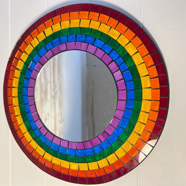 RAINBOW Glass MOSAIC MIRROR | Mirror | Rainbow Colours | home Decor | Wall Mirror | Round Mirror | Circle | Mosaic Wall Mirror