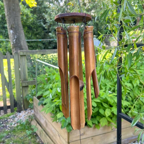 CARILLONS À VENT EN BAMBOU EN BOIS 6 Tubes | Carillons d'intérieur et d'extérieur | Feng Shui | Méditation | Énergie positive | Sons de jardin | Art du jardin