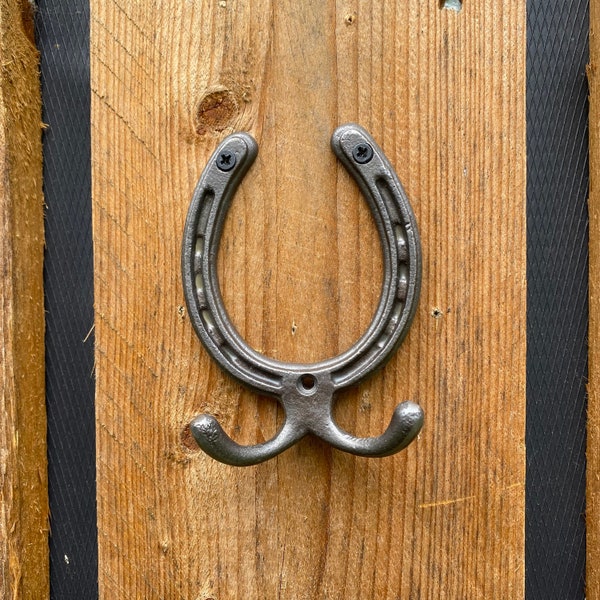 Chaqueta de doble gancho de herradura de estilo antiguo de hierro fundido / Vintage / Decoración de la casa / Decoración del hogar / Rústico / Hierro fundido / Perchero