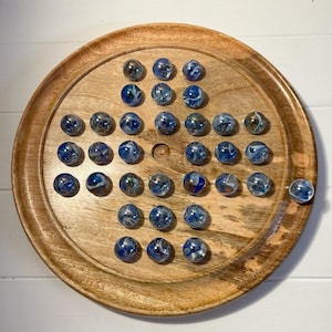 Wooden SOLITAIRE Board GAME with Vapour Glass Marbles | classic wooden solitaire| strategy board game | family board game | games for one