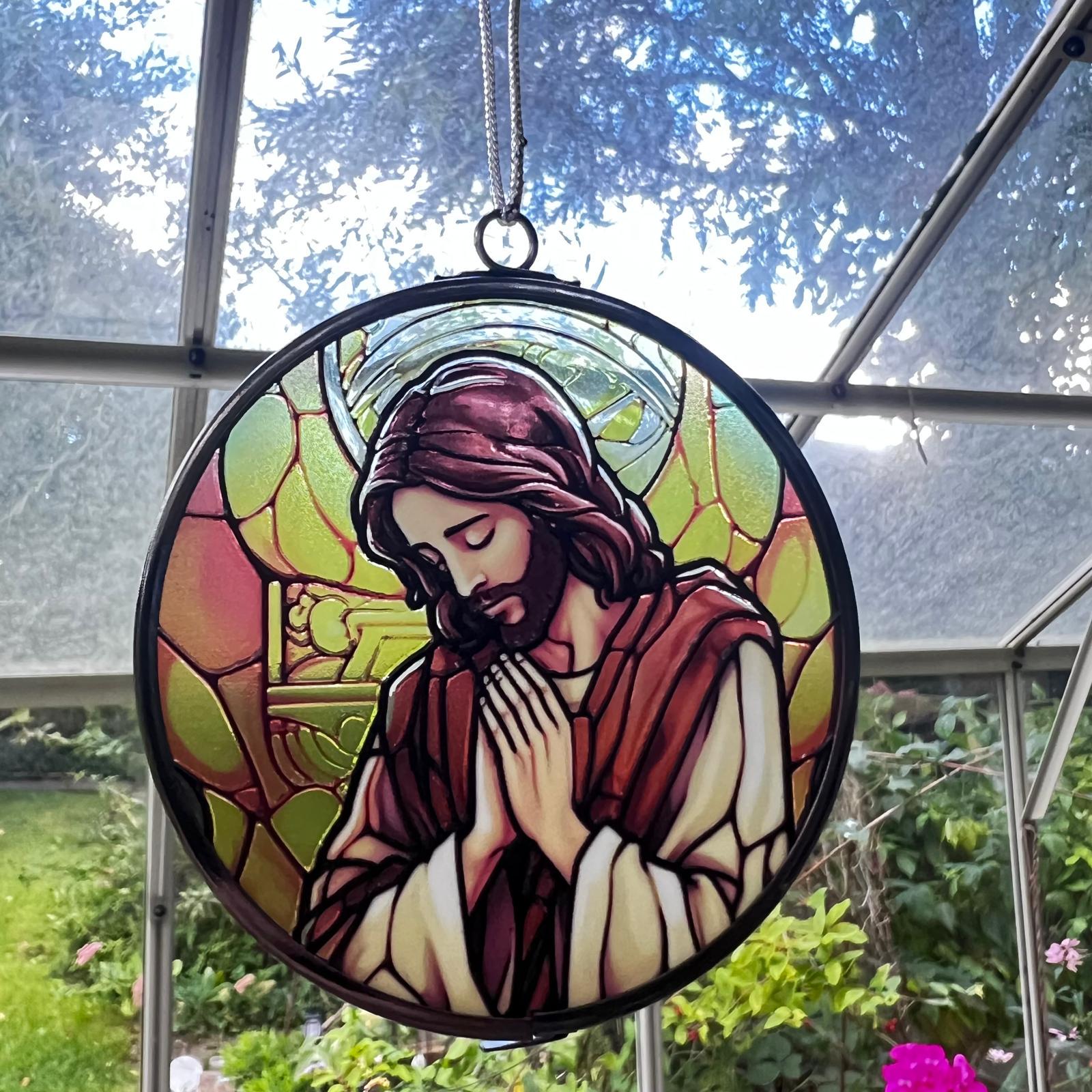 Buntglas-Sonnenfänger Jungfrau Maria Mit Jesus – 20,3 Cm Rund, Handgefertigte Fensterdekoration Mit „I Am With You“