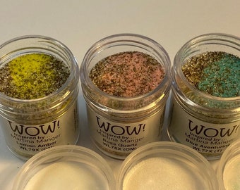 WOW! Trios PASTEL GEMSTONES - Three Beautiful Embossing Powders Inspired by Martina Manger - Blue Aventurine / Rose Quartz / Lemon Amber