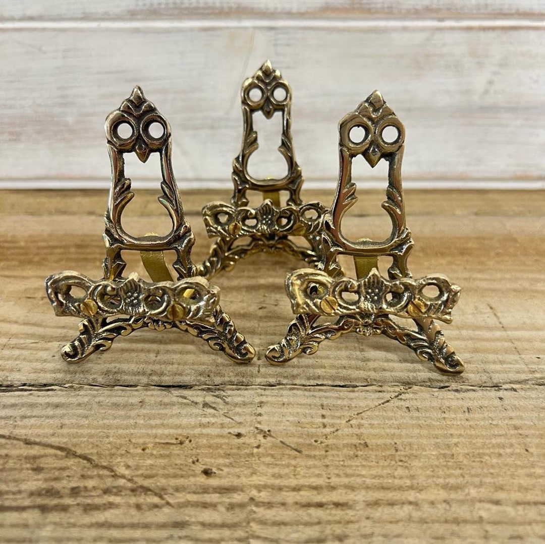 THREE 4 Inch Easel Plate Display Stands Metal Frame Holders for Photo