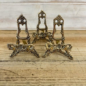 THREE 4 Inch Easel Plate Display Stands Metal Frame Holders for Photo, Pictures, Decorative Plate Tabletop Art, weddings, craft fairs.