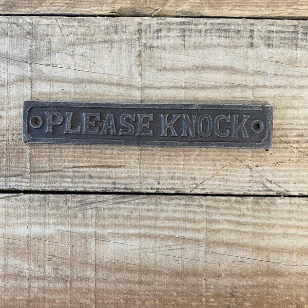 Cast Iron Antique Style Retro Please Knock Wall Plaque- Bed and Breakfast signs, Office signs, Hotel signs,