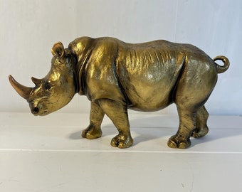 RHINO Ornament in Antique Gold Colour Finish | Wildlife Statue | Rhinoceros | Ornaments for the Home |Rhino Gift Birthday Friendship Gifts