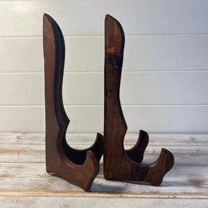 Conjunto de dois suportes de pratos de madeira dobráveis de 25 cm e 9,5 polegadas - Bandeja, prato de foto, suporte de exposição, suporte de madeira, suporte para moldura de foto