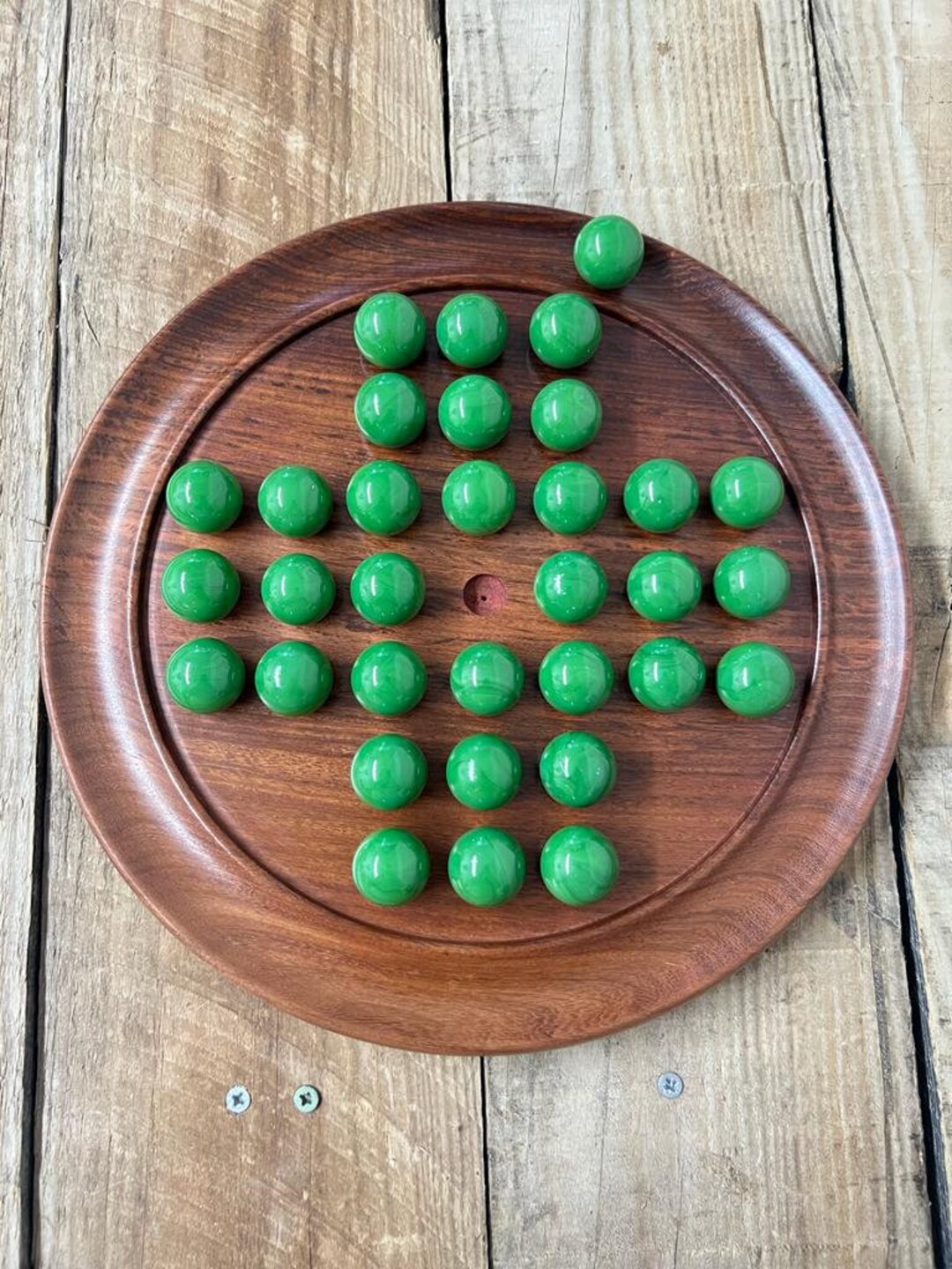 Solitaire Set Large Polished Wooden Solitaire Set With Pea Green Marbles - 30cm ...