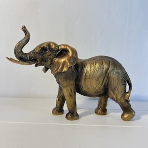 Elephant Ornament in Antique Gold Colour Finish | Wildlife Statue | Elephant | Ornaments for the Home |Gift Birthday Friendship Gifts