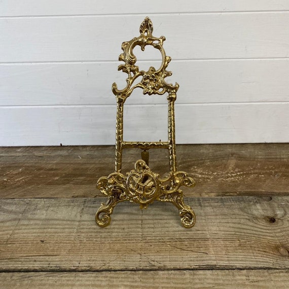 Large Brass Tabletop Easel for Display, Ornate Cast Brass, Art