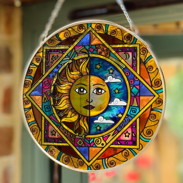 Sun and moon eclipse glass sun catcher for Garden / Conservatory / Living Room / Green House / Garden Room