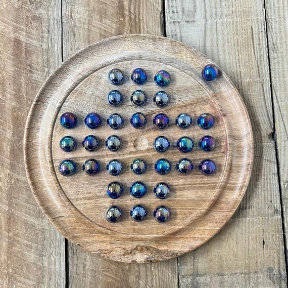 WE Games Solid Wood Marble Solitaire Game, Blue Glass Marbles Game, Marble  Board Game, Wooden Games, Table Games, Home Decor, Marble Game Great for