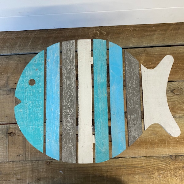 Wooden folding fish shaped table with distressed finish