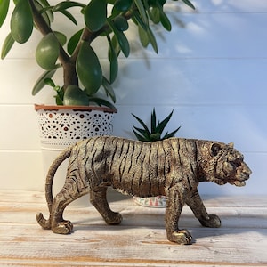 Handcrafted Bronze-Effect Tiger Statue - Elegant and Decorative Ornament for Home or Office Decor- Tiger Ornament