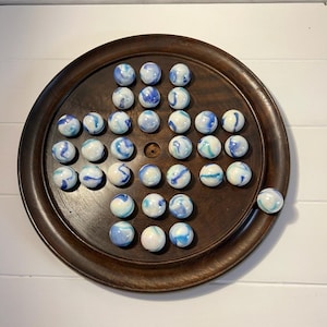 Wooden SOLITAIRE Board GAME with Jellyfish Glass Marbles | classic wooden solitaire| strategy board game | family board game | games for one
