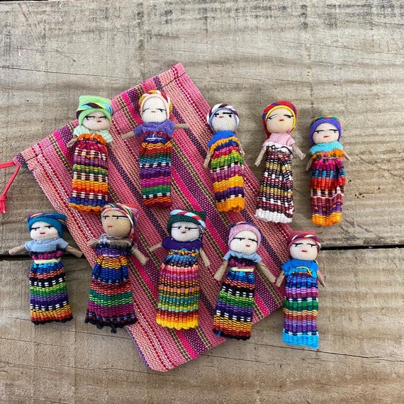 Set of 10 Guatemalan Handmade Worry Dolls With a Colourful Crafted