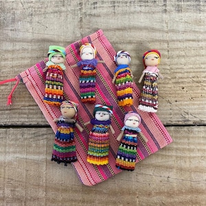 Set of 7 Guatemalan handmade Worry Doll with a colourful crafted storage bag | Anxiety Dolls | Worry Doll | Guatamalan Doll.