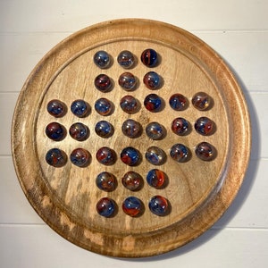 Wooden SOLITAIRE Board GAME with Funfair Glass Marbles | classic wooden solitaire| strategy board game | family board game | games for one