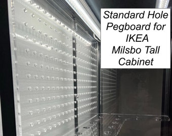 Standard Pegboard for Milsbo Tall IKEA Cabinet - includes hardware! | 1/4" Clear Cast Acrylic | Round Holes Fit Standard Accessories