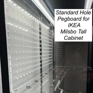 Standard Pegboard for Milsbo Tall IKEA Cabinet - includes hardware! | 1/4" Clear Cast Acrylic | Round Holes Fit Standard Accessories