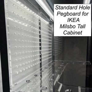 Standard Pegboard for Milsbo Tall IKEA Cabinet - includes hardware! | 1/4&quot; Clear Cast Acrylic | Round Holes Fit Standard Accessories
