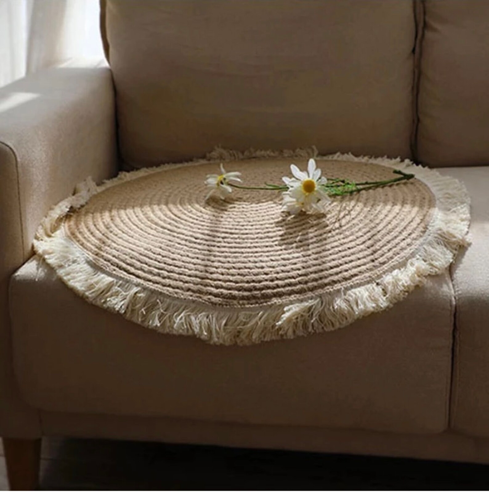 Round Woven Rugs Handmade Rattan Carpet With Tassel for Etsy