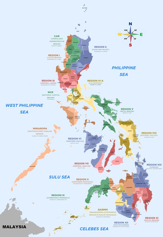 Ncr In Philippine Map Labelled Map Of The Philippines Educational Vintage Poster | Etsy