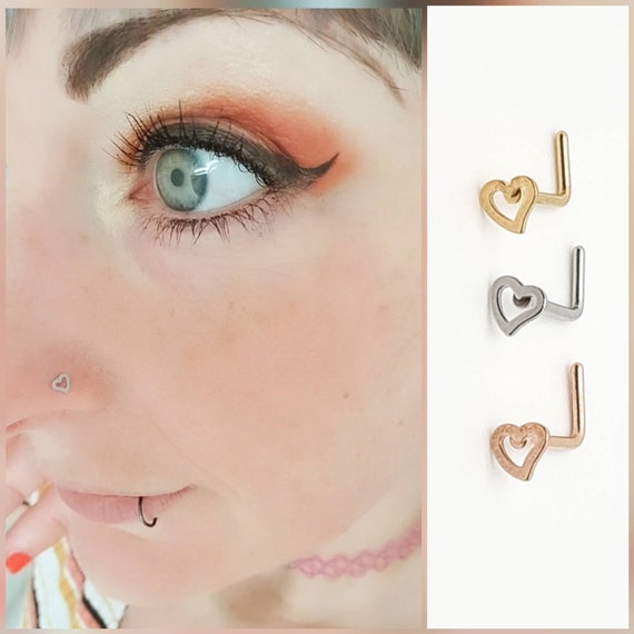 Rose Gold IP on 316L Surgical Steel Nose Hoop Ring with Small Heart Rose Gold IP on 316L Surgical Steel Nose Hoop Ring with Small Heart