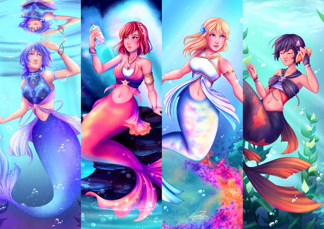 Kingdom Hearts Mermaid Prints - Aqua, Kairi, Namine, Xion - Etsy, image size:1080x764