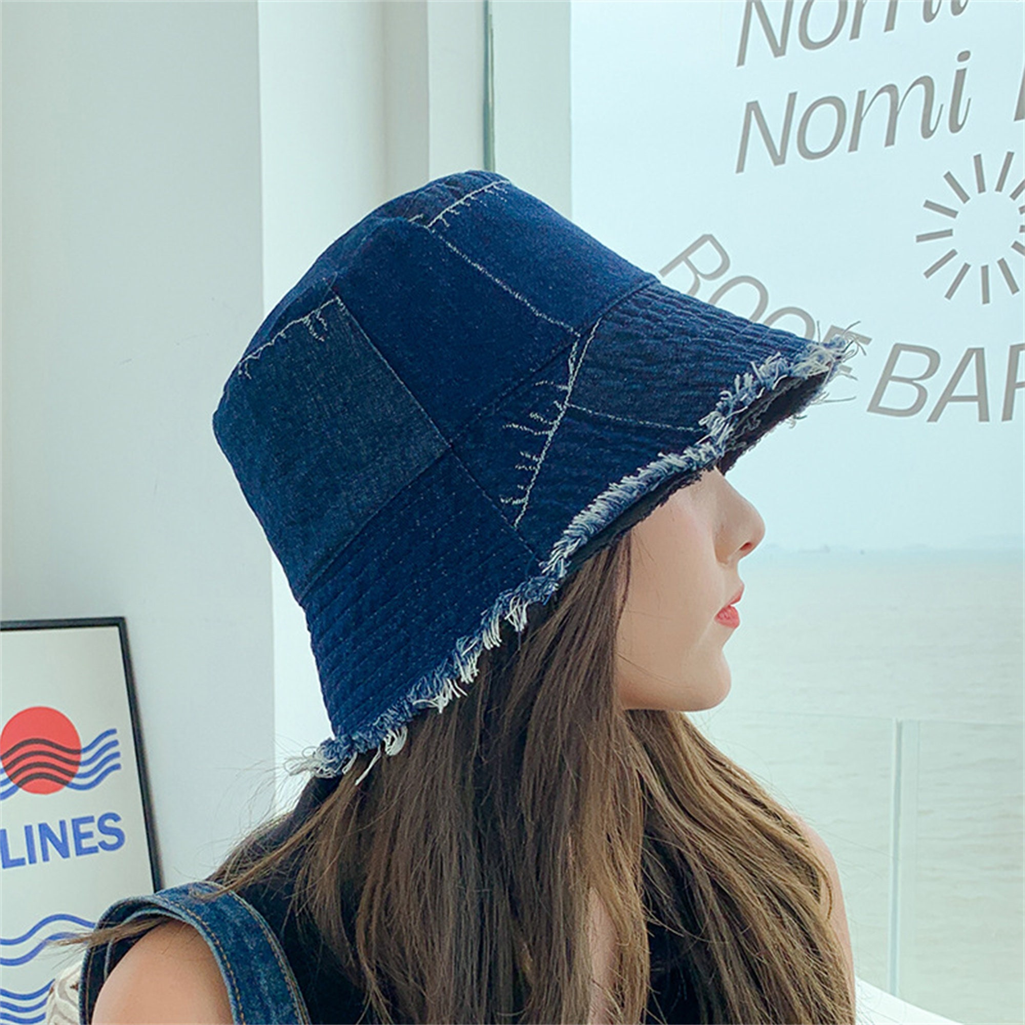 Patchwork Bucket Hat Denim Sun Hat Foldable Beach Cap Etsy
