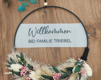 Flower Hoop, Loop, Door Wreath with Dried Flowers, Personalised, Floral Hydrangea, Hoop, Gift