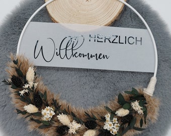 Flower Hoop, Loop, Türkranz mit Trockenblumen, Geschenk, Floral, personalisiert