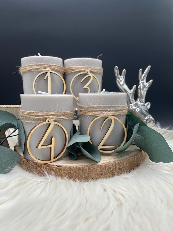 Adventskranz-Anhänger,Adventskranz Zahlen, rund, aus Holz, Adventszeit, Weihnachtsdeko