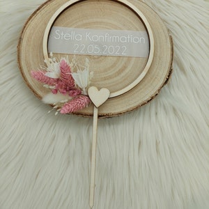 Cake Topper, Kuchenstecker Taufe, Kommunion, Konfirmation, personalisiert, Trockenblumen Bild 1