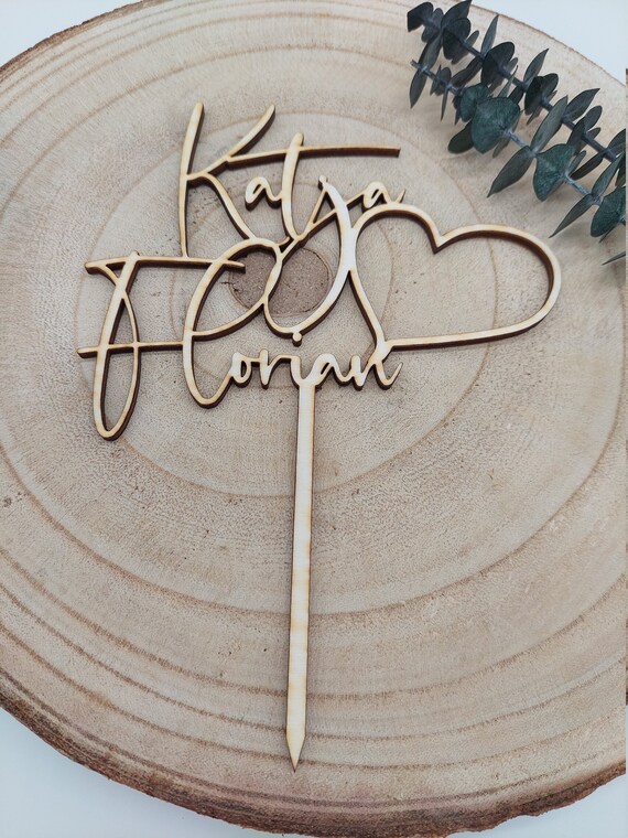 Personalisierter Caketopper Hochzeit, Vorname ,Name, Kuchendeko, Topper Kuchen, Tortenstecker