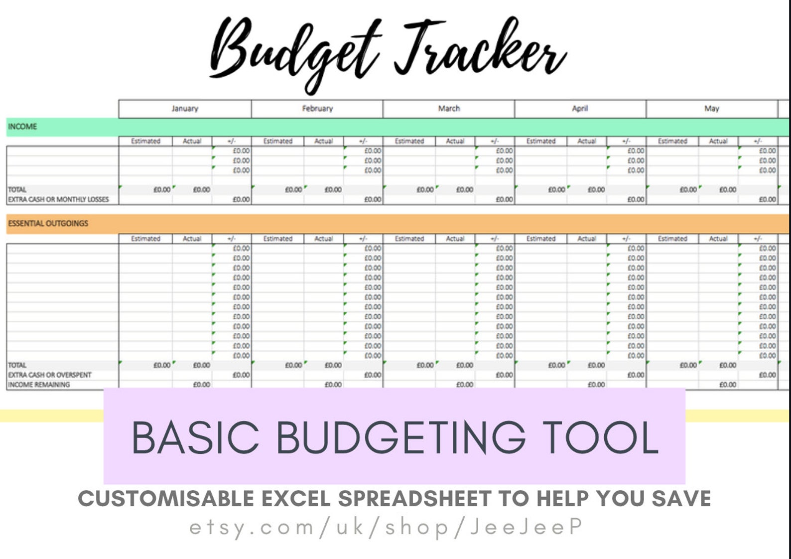 Basic Budget Tracker Excel Budget Template (Instant Download) Etsy