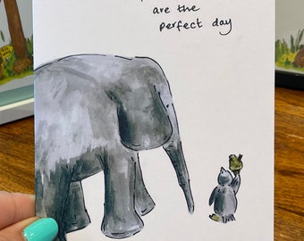 Friends and Ice-Cream Greeting Card | Friendship | Birthday | Special Occasion | Elephant | Penguin | Inspiring | Uplifting | Helping