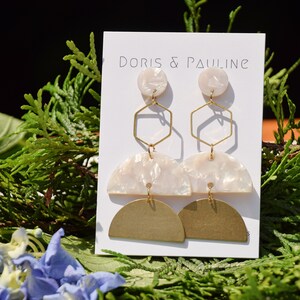 The “Daisy” | Earrings | Acrylic | Brass | Silver | Statement | Geometric | Drop | Dangle | White | Gold | Gift for Her | Massachusetts
