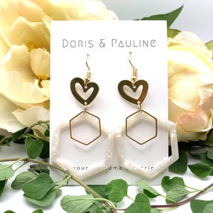 The “Alisa” | Earrings | Acrylic | Brass | Statement | Geometric | Drop | Dangle | White | Gift for Her | Massachusetts