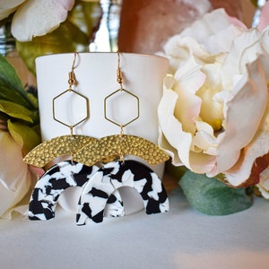 The “Mabel” | Earrings | Acrylic | Brass | Statement | Geometric | Drop | Dangle | Black | Gift for Her | Massachusetts