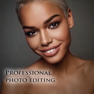 May include: A close-up portrait of a person with short, light gray hair. The person is smiling and looking directly at the camera. The background is a plain gray color. The text "PROFESSIONAL PHOTO EDITING" is at the bottom of the image.