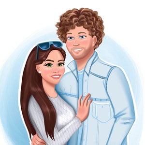 Retrato de pareja personalizado, retrato de dibujos animados, retrato de familia, ilustración de retrato, retrato de acuarela, regalo del día de San Valentín del novio