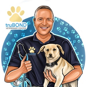 Veterinarian Logo, Custom Veterinarian gift in cartoon, Veterinarian caricature, Vet Doctor retirement, Tailored Vet Brand Identity