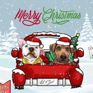 Custom Christmas pets drawing. Pet Xmas gift ideas to cartoon style. Xmas and Happy New Year 2022-2023 digital illustration hand drawn gift