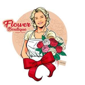 Floristen Logo mit Portrait, Geschenk für Florist, Gärtner, Individuelles Portrait einer Person, Personalisierter Avatar für Ihr Unternehmen