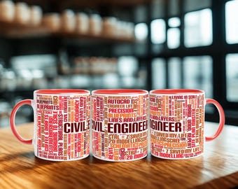 Taza de ingeniero civil – Taza de café con nube de palabras, regalo divertido para ingenieros