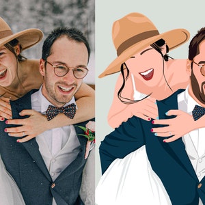 Ilustración sin rostro lo antes posible, Retrato digital minimalista personalizado, Retrato de familia personalizado, Regalo de aniversario, Retrato de foto de familia