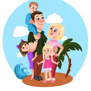Retrato familiar personalizado de foto, dibujo digital, retrato de pareja, ilustración de retrato, retrato de dibujos animados, regalo familiar personalizado